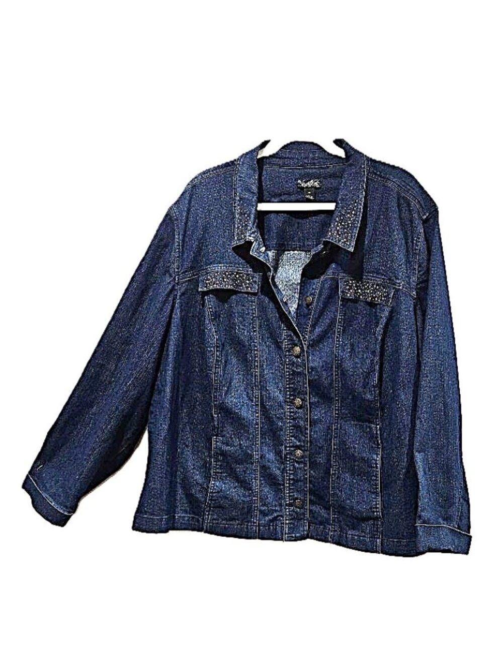 RETRO VINTAGE ERIKA BLUE DENIM METALIC STUDDED DETAILS JACKET 3X Y2K 90s 2000s
